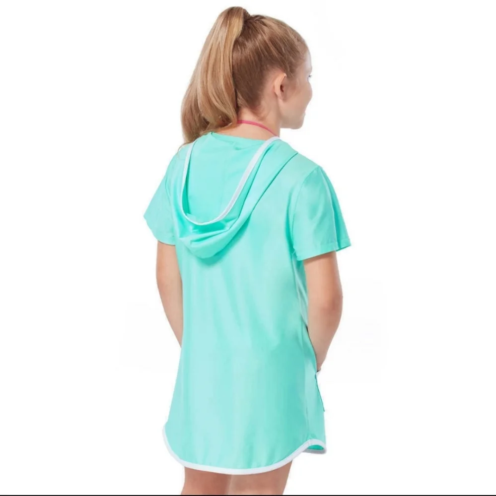 Free country girls swim cover up spearmint green M UPF 50 sun Mesh hooded - Picture 3 of 5